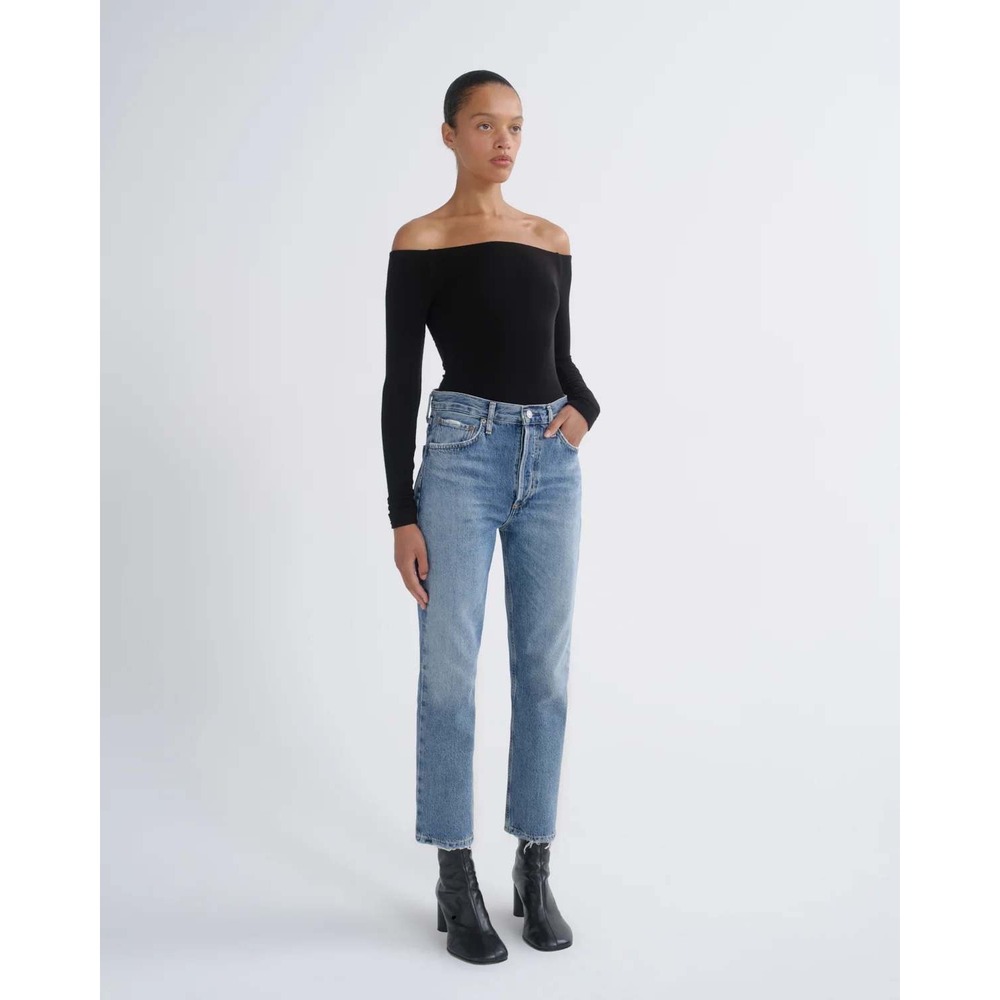 AGOLDE Riley Crop High Rise Straight Leg Jeans Blue Raw Hem A056-1371 Size 26